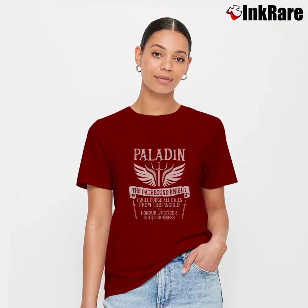 Women’s Paladin Class Dungeons And Dragons Rpg Fantasy Signature T-Shirt in maroon | Soft, Flattering Fit