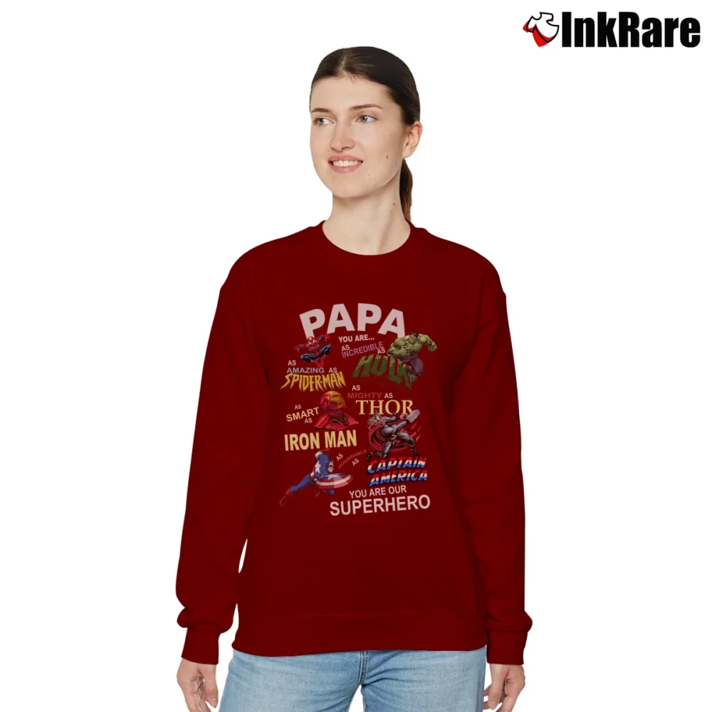 Women’s Papa You Are Our Superhero Marvel Avengers Relaxed Sweatshirt in maroon | Soft, Laid-Back Vibe