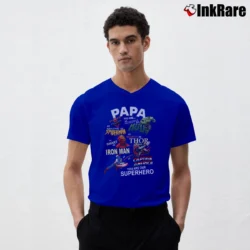 Men’s Papa You Are Our Superhero Marvel Avengers V-Neck Tee in royal blue | Sharp, Breathable, Everyday Staple