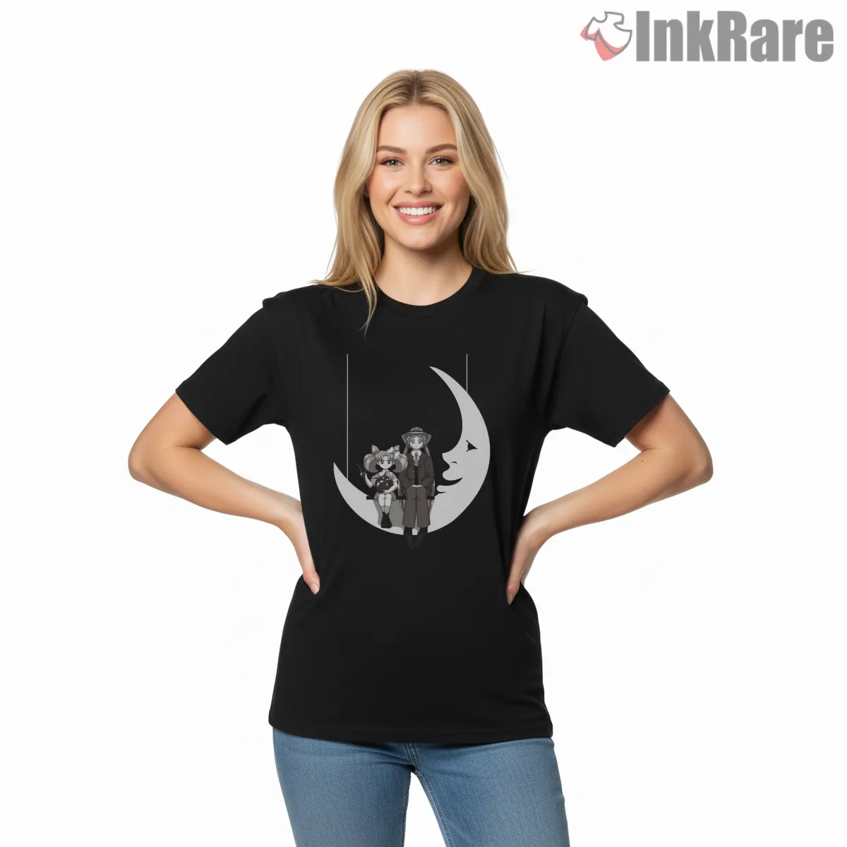 Paper Moon Silhouette Storybook Short Sleeve Black Paper Moon Silhouette Storybook Shirt on black short sleeve shirt for women graphic tee