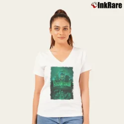 Women’s Paranorman Group Black Graphic V-Neck Tee in white | Chic Neckline, Soft Texture