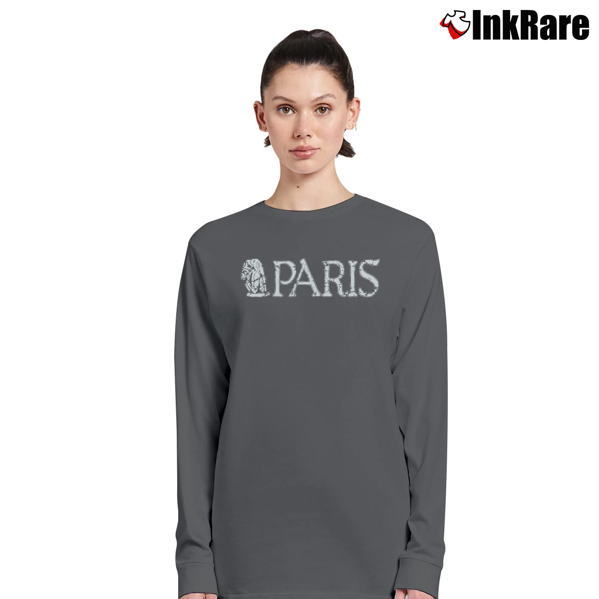 Women’s Paris France Gargoyle Ladies Long-Sleeve Top in charcoal | Sleek, Versatile, All-Season