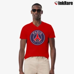 Men’s Paris Saint Germain Logo V-Neck Tee in red | Sharp, Breathable, Everyday Staple