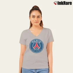 Women’s Paris Saint Germain Logo V-Neck Tee in sport grey | Chic Neckline, Soft Texture