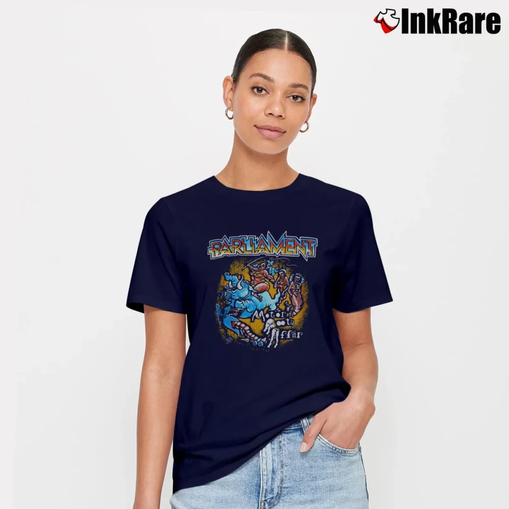 Women’s Parliament Motor Booty Affair 1970s Funk Signature T-Shirt in navy | Soft, Flattering Fit