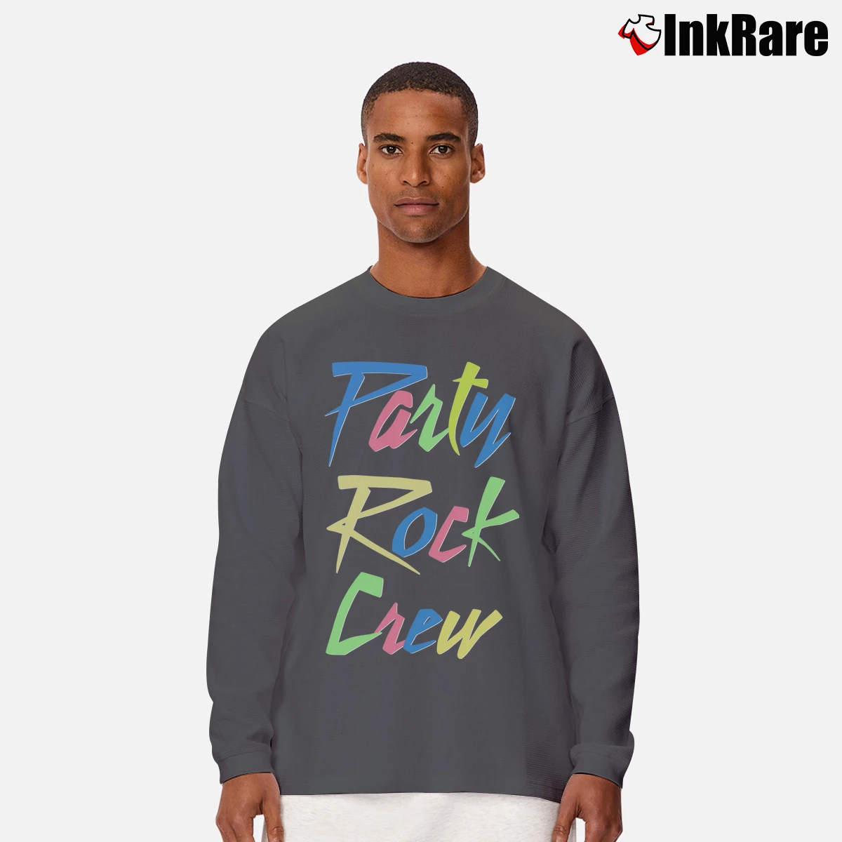 Men’s Party Rock Crew Long-Sleeve Shirt in charcoal | Sleek, Lightweight, Year-Round Wear