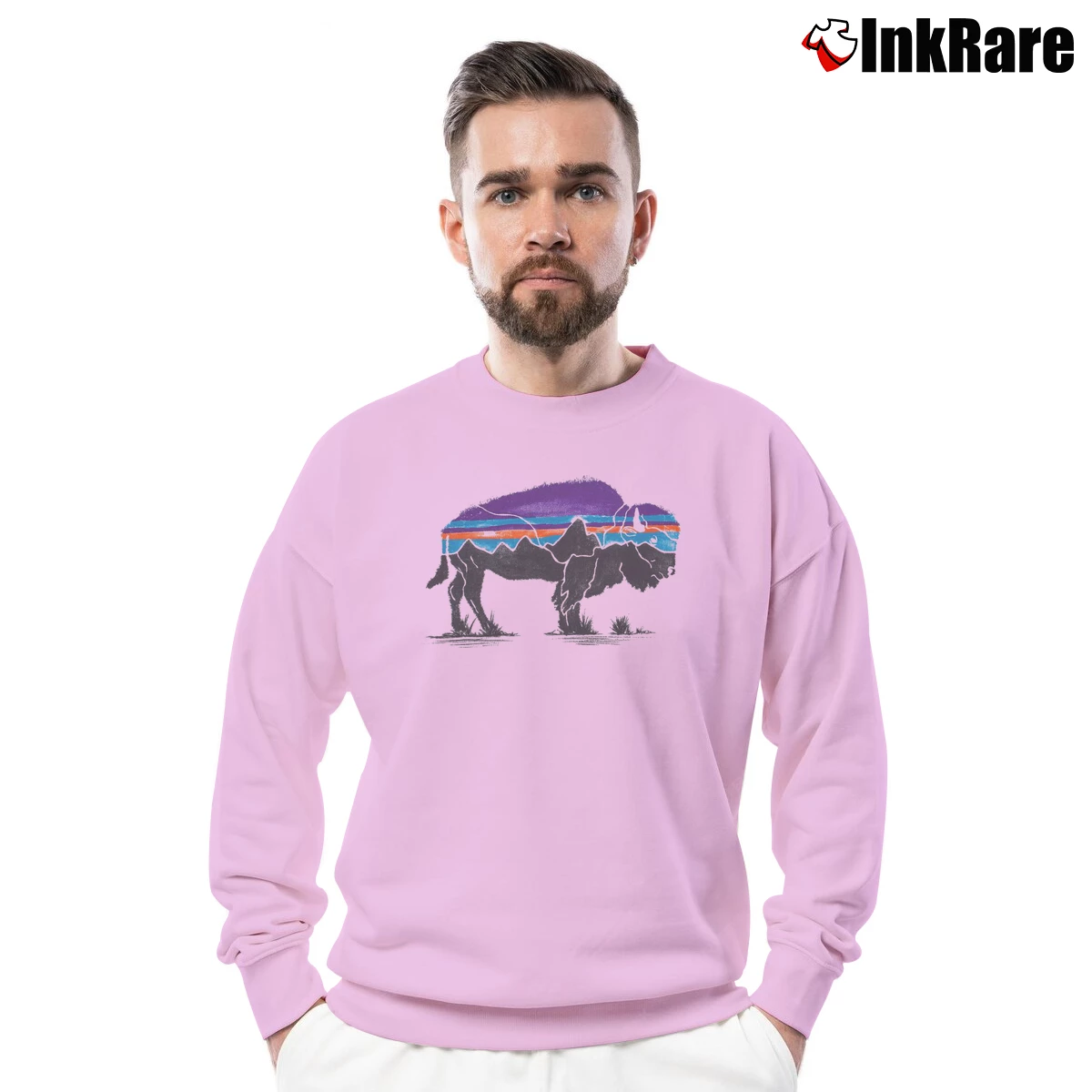 Men’s Patagonia Fitz Roy Bison Crewneck Sweatshirt in light pink | Cozy Fabric, Clean Style