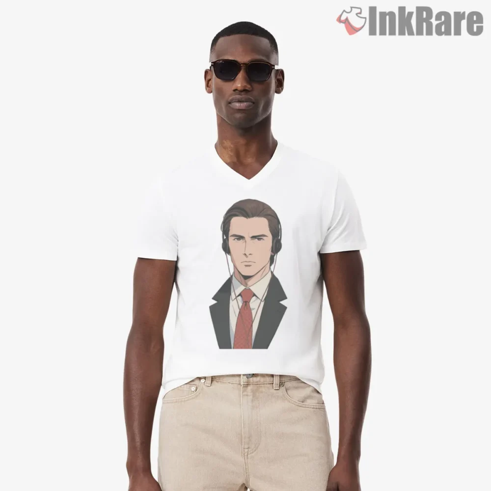 Patrick Bateman Headphones City Commuter Shirt on white v-neck shirt for men graphic tee