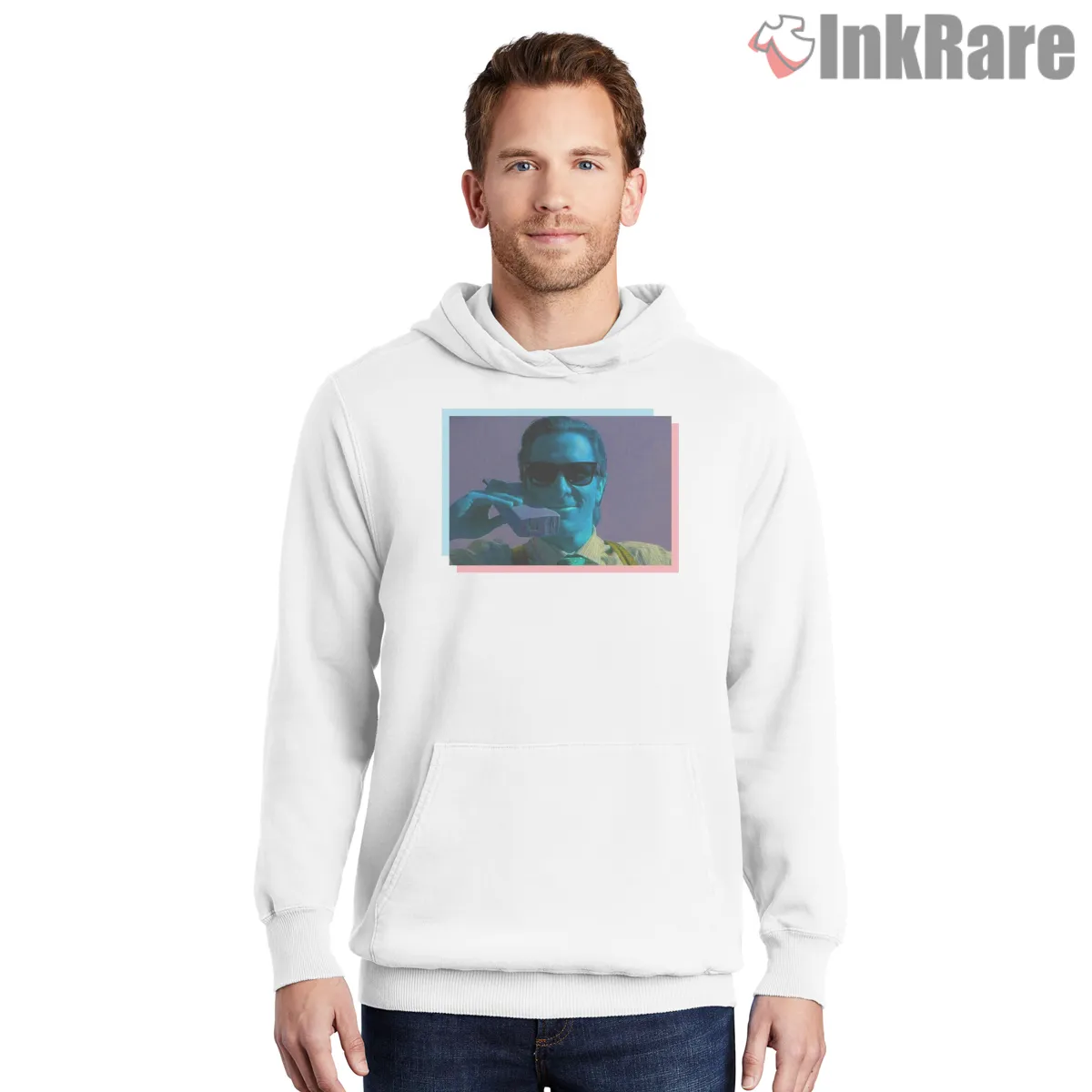 Patrick Bateman Neon Psychosis Aesthetic Shirt on white hoodie for men graphic tee