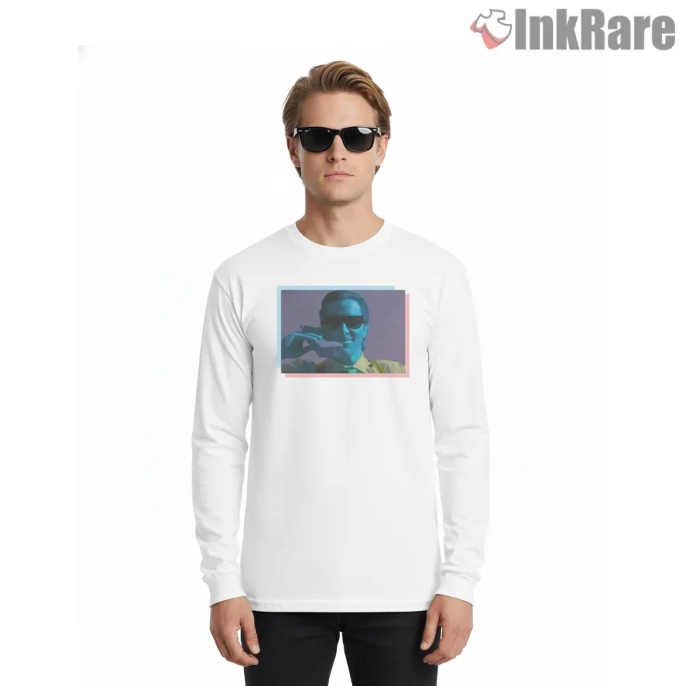 Patrick Bateman Neon Psychosis Aesthetic Shirt on white long sleeve shirt for men graphic tee