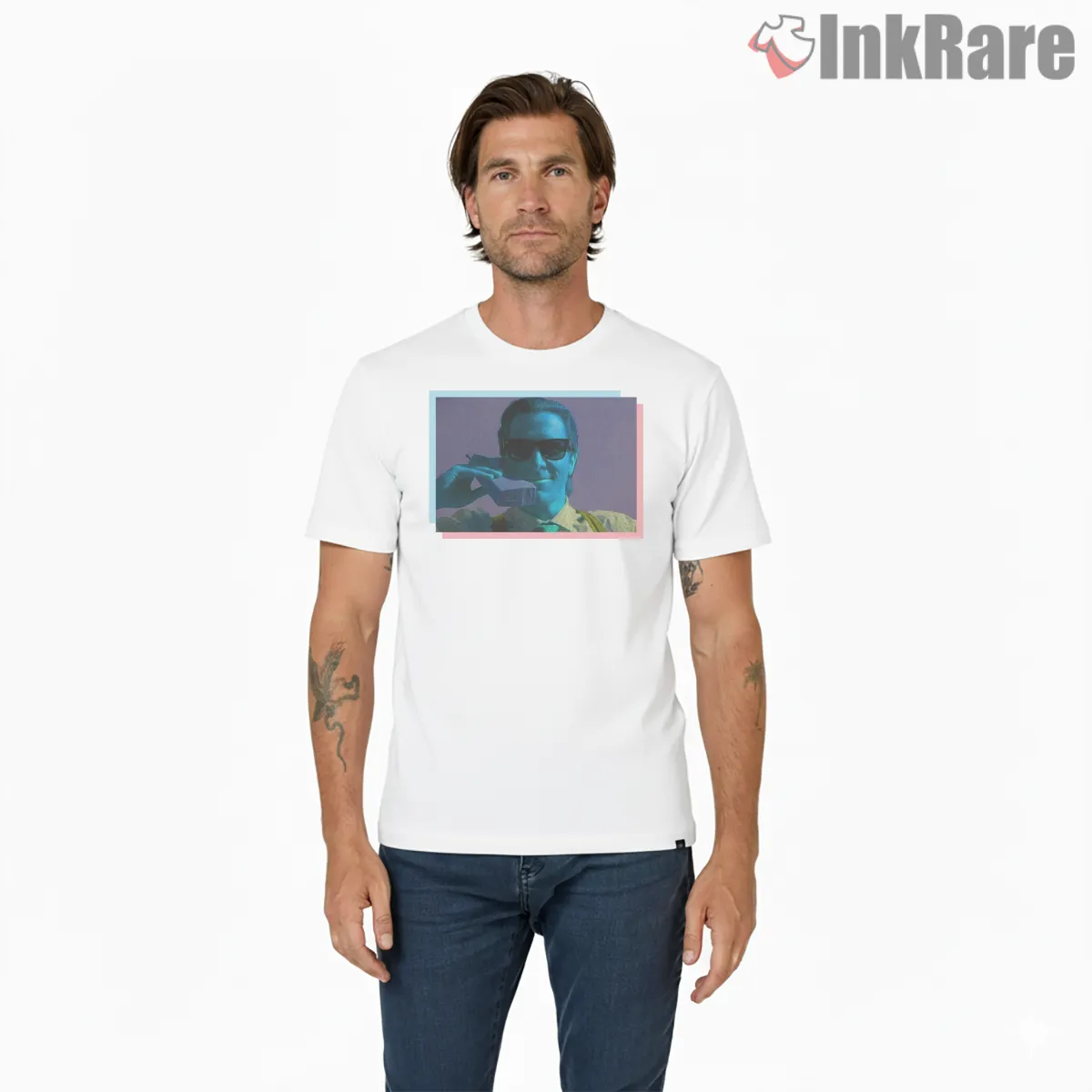 Patrick Bateman Neon Psychosis Aesthetic Short Sleeve White Patrick Bateman Neon Psychosis Aesthetic Shirt on white short sleeve shirt for men graphic tee