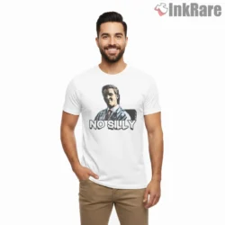 Patrick Bateman No Silly Meme Shirt on white short sleeve shirt for men graphic tee