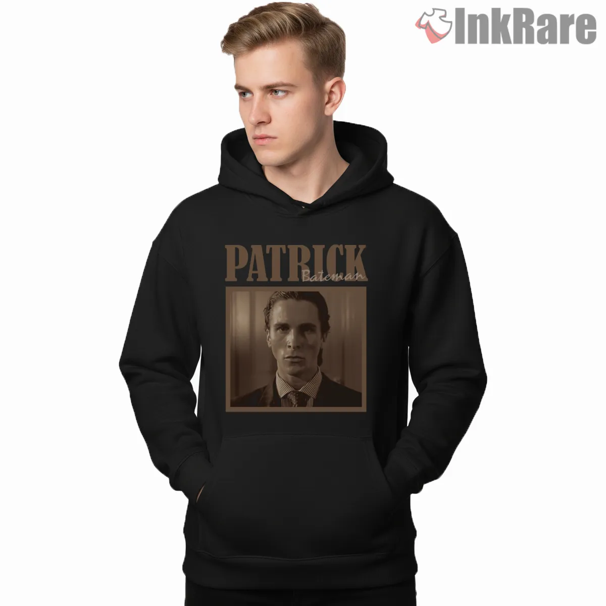 Patrick Bateman Vintage Portrait Aesthetic Shirt on black hoodie for men graphic tee
