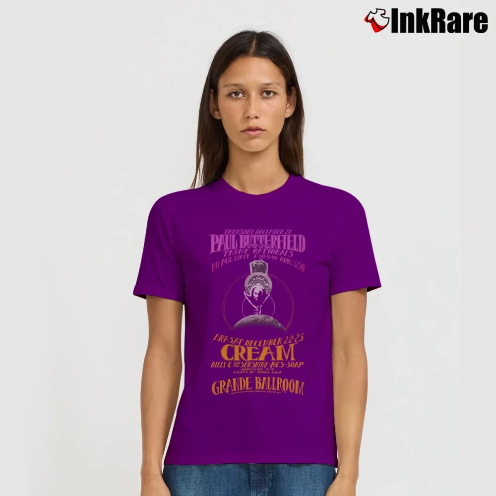 Women’s Paul Butterfield Cream 1967 Grande Ballroom Poster Signature T-Shirt in purple | Soft, Flattering Fit
