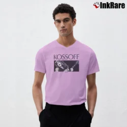 Men’s Paul Kossoff Black Cat Bones Guitar V-Neck Tee in light pink | Sharp, Breathable, Everyday Staple