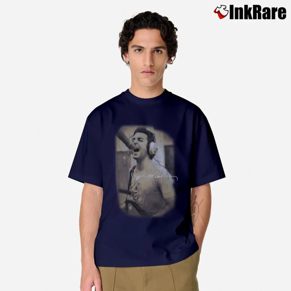 Men’s Paul Mccartney Studio Singing Pic Classic T-Shirt in navy | Soft, Breathable Everyday Wear