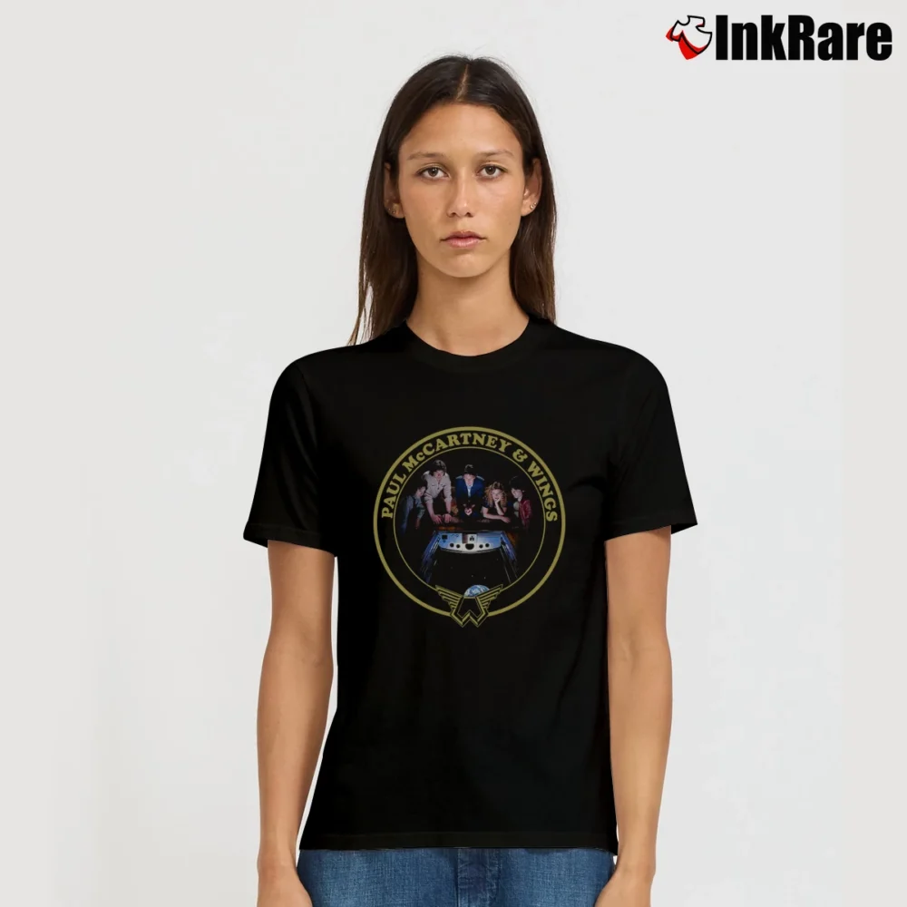 Women’s Paul Mccartney Wings Album Cover Art Signature T-Shirt in black | Soft, Flattering Fit
