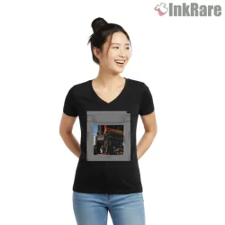 Pauls Boutique Retro Game Cartridge Shirt on black v-neck shirt for women graphic tee