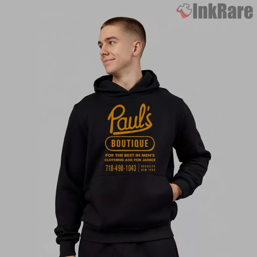 Pauls Boutique Vintage Shop Sign Shirt on black hoodie for men graphic tee