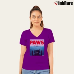 Women’s Paws Cat Jaws Cat Classic V-Neck Tee in purple | Chic Neckline, Soft Texture