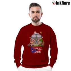 Men’s Peace And Love Puerto Rico Snoopy Crewneck Sweatshirt in maroon | Cozy Fabric, Clean Style