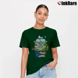 Women’s Peace And Love Puerto Rico Snoopy Signature T-Shirt in forest green | Soft, Flattering Fit