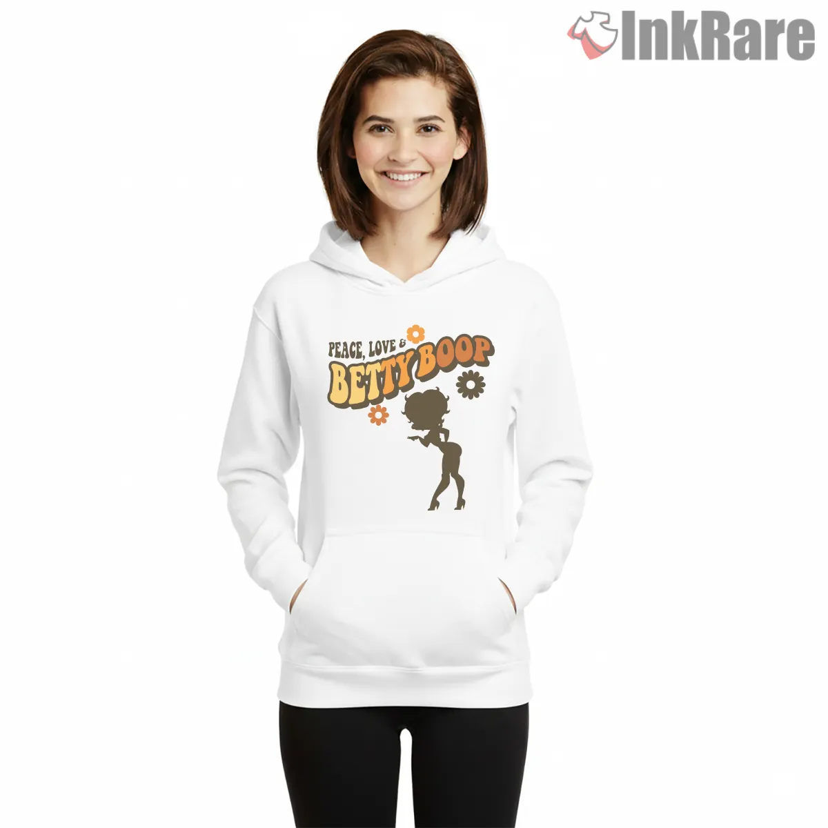 Peace Love Betty Boop Silhouette Shirt on white hoodie for women graphic tee