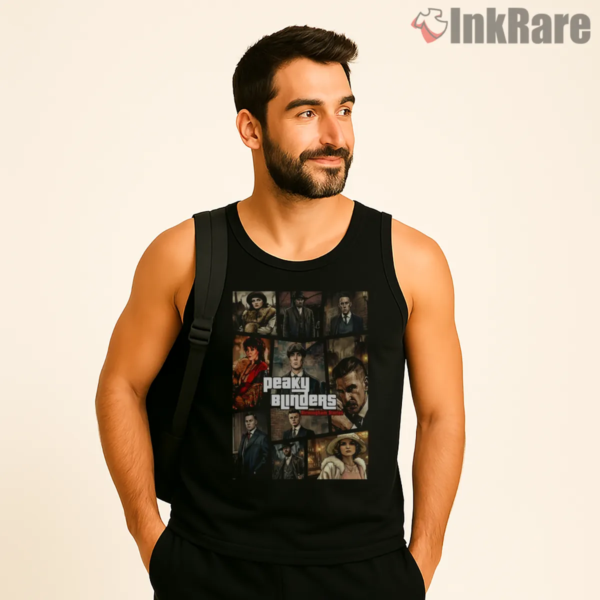 Peaky Blinders Character Grid Birmingham Stories Tank Top Black Peaky Blinders Character Grid Birmingham Stories Shirt on black tank top for men graphic tee