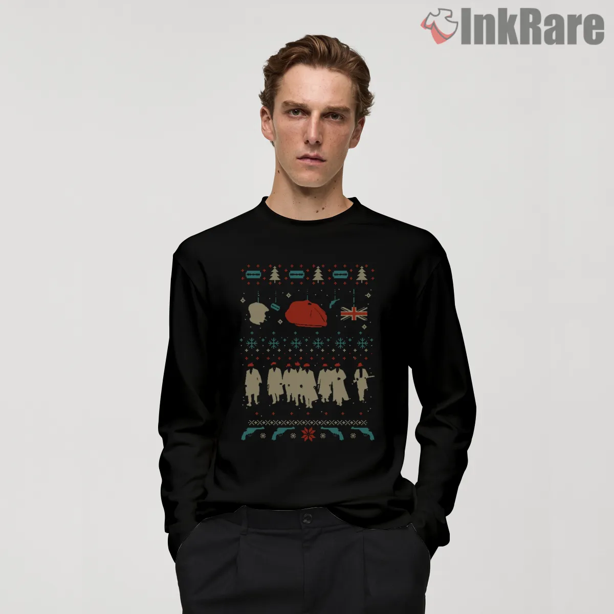 Peaky Blinders Christmas Pattern Character Lineup Long Sleeve Black Peaky Blinders Christmas Pattern Character Lineup Shirt on black long sleeve shirt for men graphic tee