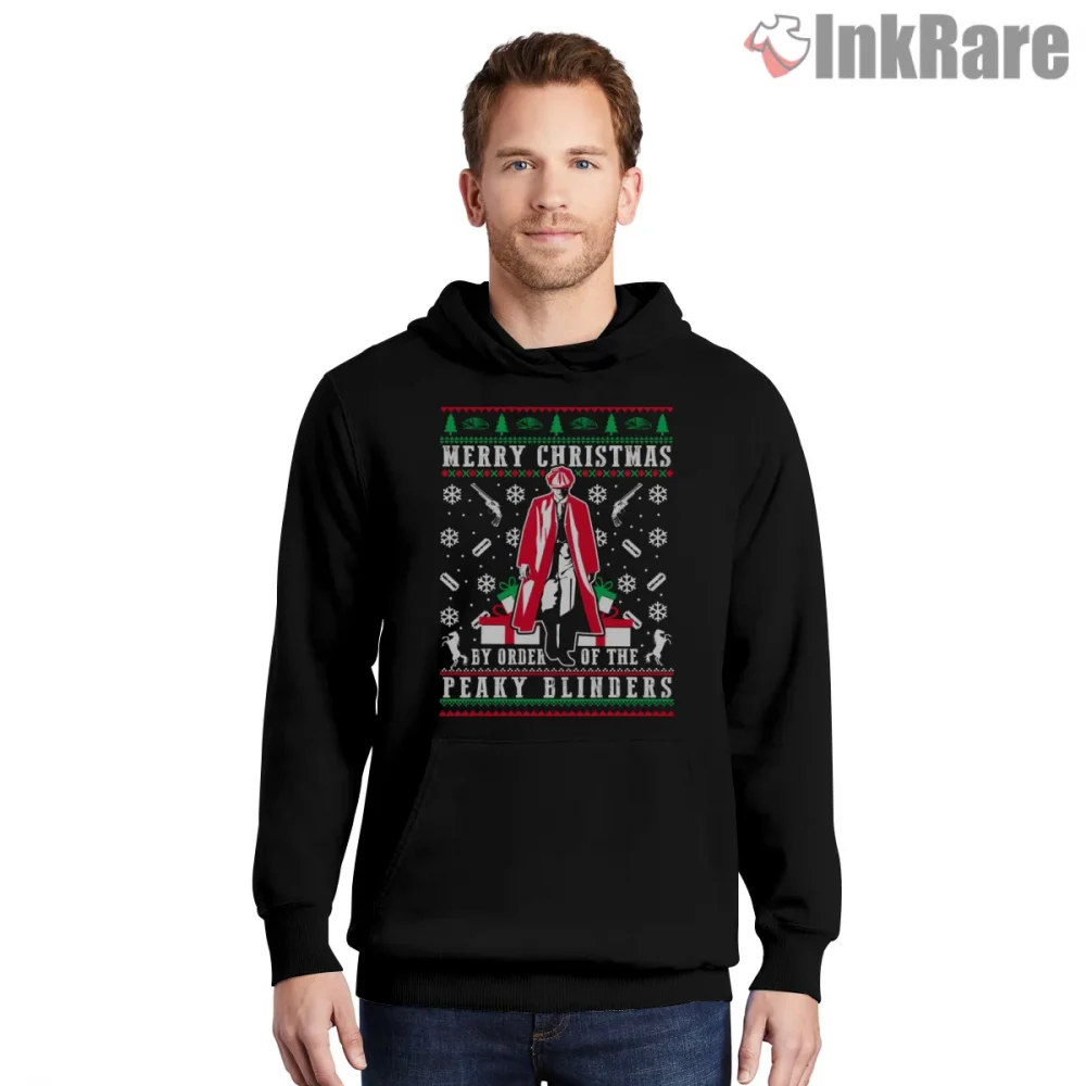 Peaky Blinders Merry Christmas Vintage Holiday Shirt on black hoodie for men graphic tee