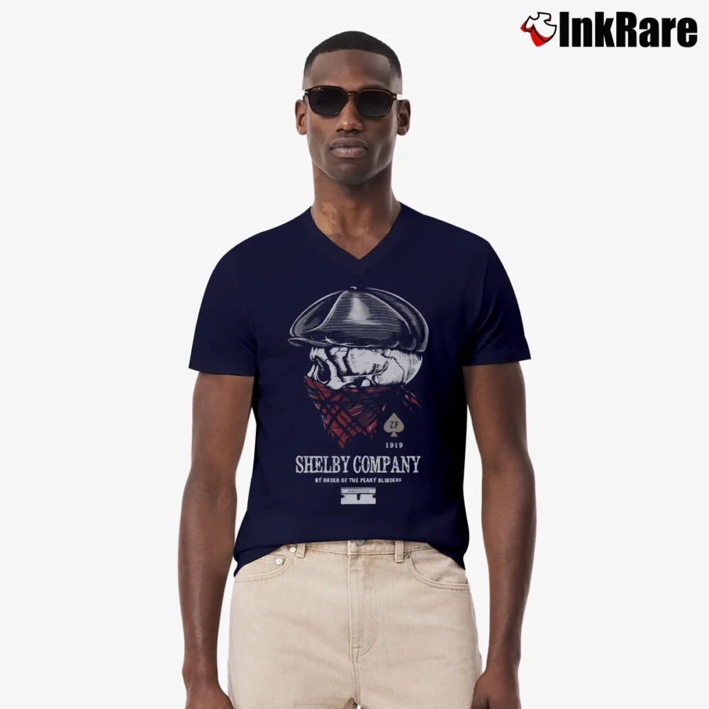 Men’s Peaky Blinders Shelby Company V-Neck Tee in navy | Sharp, Breathable, Everyday Staple