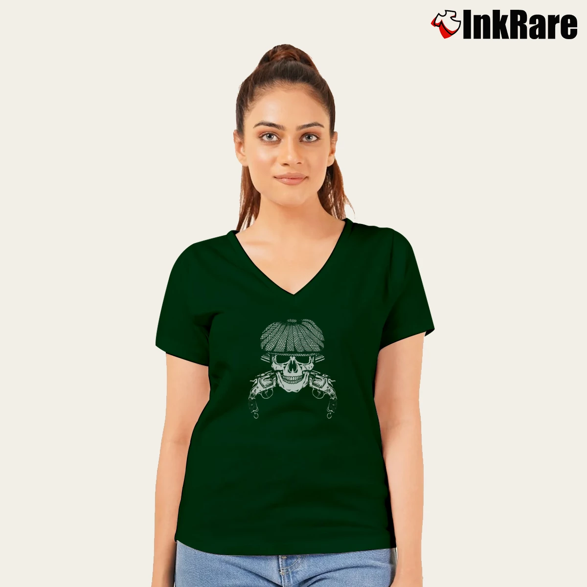 Peaky Blinders Skull Women’s V-Neck Tee in forest green – Flattering Fit Women’s Peaky Blinders Skull V-Neck Tee in forest green | Chic Neckline, Soft Texture