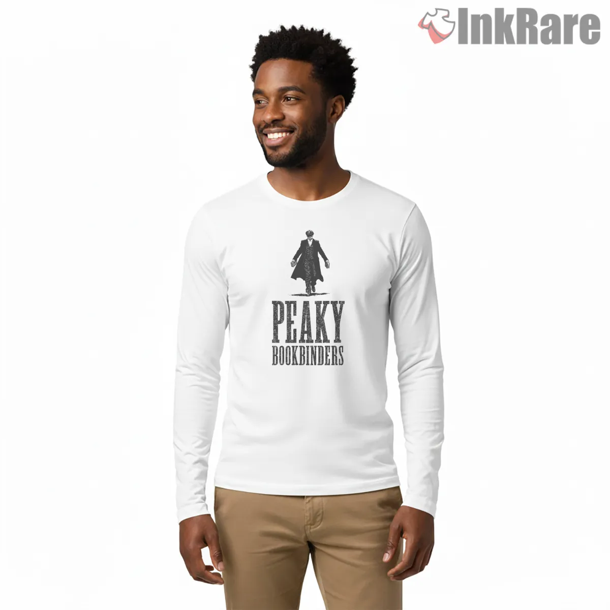 Peaky Bookbinders Vintage Gangster Typography Shirt on white long sleeve shirt for men graphic tee