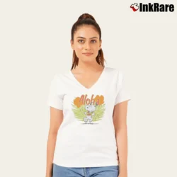Women’s Peanuts Aloha Snoopy V-Neck Tee in white | Chic Neckline, Soft Texture