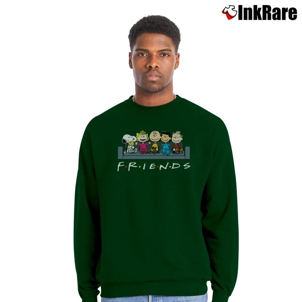 Men’s Peanuts Characters Friends Crewneck Sweatshirt in forest green | Cozy Fabric, Clean Style