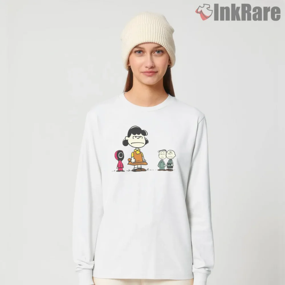 Peanuts Characters Survival Game Parody Shirt on white long sleeve shirt for women graphic tee