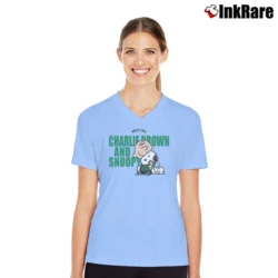 Women’s Peanuts Charlie Brown And Snoopy V-Neck Tee in light blue | Chic Neckline, Soft Texture