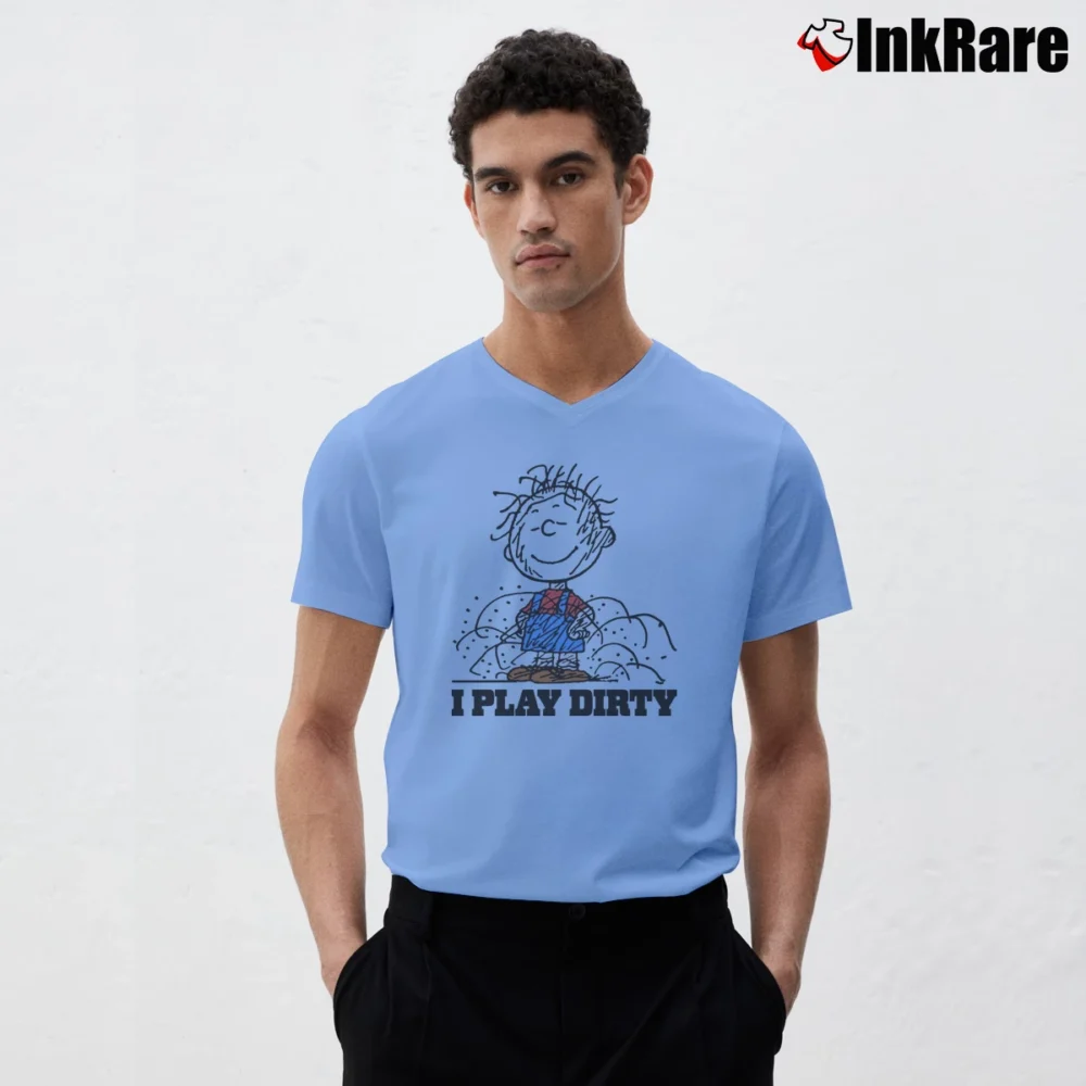 Men’s Peanuts Charlie Brown I Play Dirty Cool V-Neck Tee in light blue | Sharp, Breathable, Everyday Staple