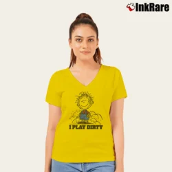 Women’s Peanuts Charlie Brown I Play Dirty Cool V-Neck Tee in yellow | Chic Neckline, Soft Texture