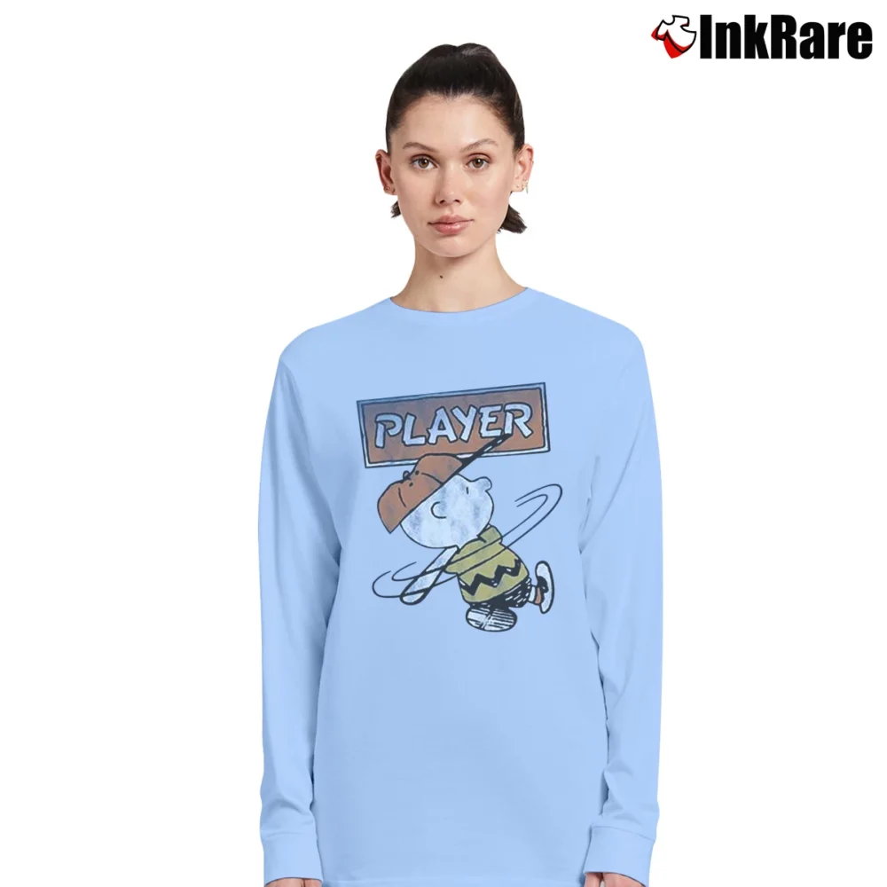 Women’s Peanuts Charlie Brown Player Blue Long-Sleeve Top in light blue | Sleek, Versatile, All-Season