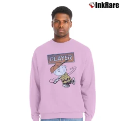 Men’s Peanuts Charlie Brown Player Blue Crewneck Sweatshirt in light pink | Cozy Fabric, Clean Style