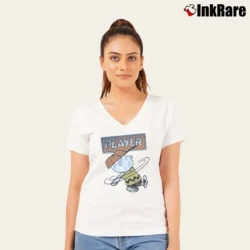 Women’s Peanuts Charlie Brown Player Blue V-Neck Tee in white | Chic Neckline, Soft Texture