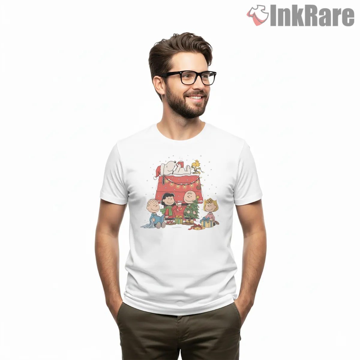 Peanuts Christmas Crew Charlie Brown And Snoopy Short Sleeve White Peanuts Christmas Crew Charlie Brown And Snoopy Shirt on white short sleeve shirt for men graphic tee