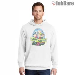 Peanuts Gang Happy Easter Celebration Shirt on white hoodie for men graphic tee