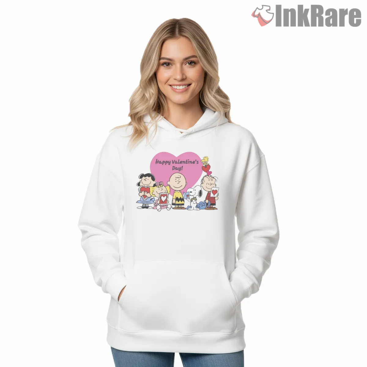 Peanuts Gang Happy Valentines Heart Celebration Hoodie White Peanuts Gang Happy Valentines Heart Celebration Shirt on white hoodie for women graphic tee