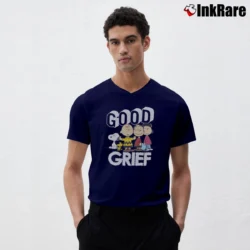 Men’s Peanuts Good Grief V-Neck Tee in navy | Sharp, Breathable, Everyday Staple