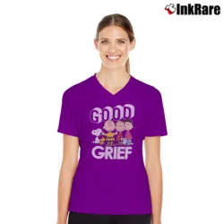 Women’s Peanuts Good Grief V-Neck Tee in purple | Chic Neckline, Soft Texture
