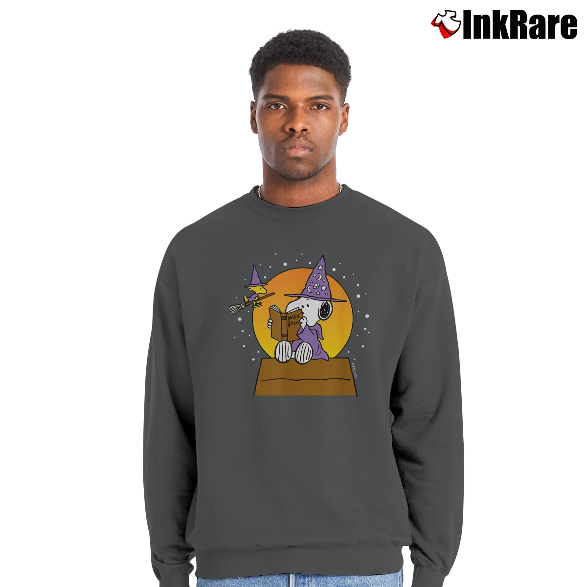 Men’s Peanuts Halloween Wizard Snoopy Crewneck Sweatshirt in charcoal | Cozy Fabric, Clean Style