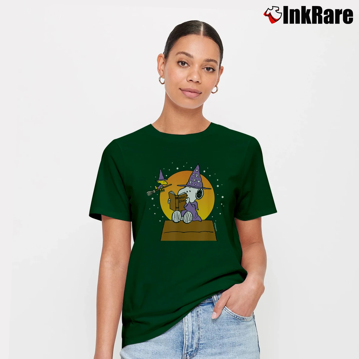 Women’s Peanuts Halloween Wizard Snoopy T-Shirt in forest green | Soft, Flattering Fit