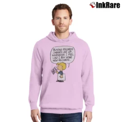 Men’s Peanuts Linus Buying Records Always Cheers Me Up I Buy More Pullover Hoodie in light pink | Cozy, Durable, Modern Fit